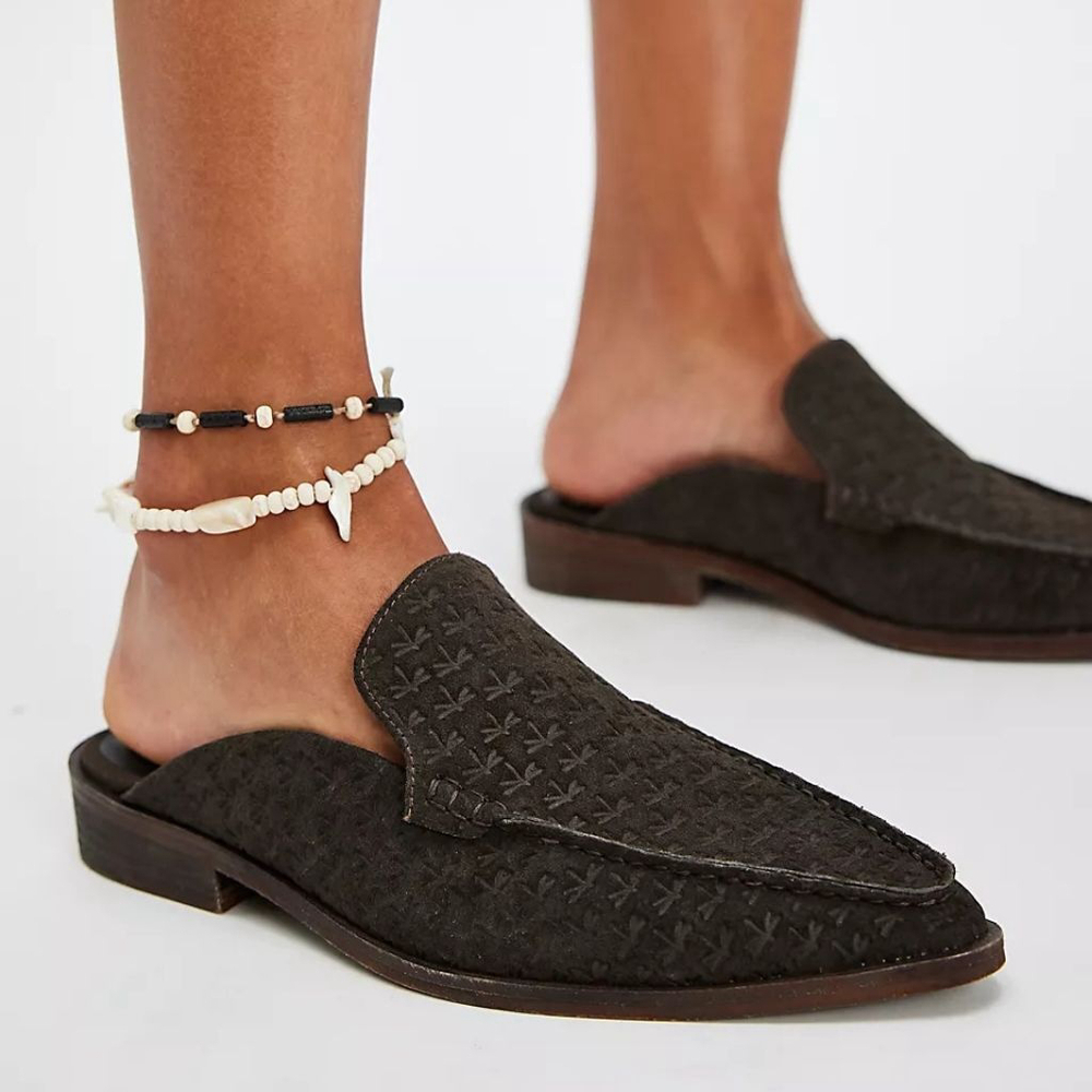 Free People Dragonfly Mocc Toe Loafers gray black mules women's sz 7.5 new NWOB